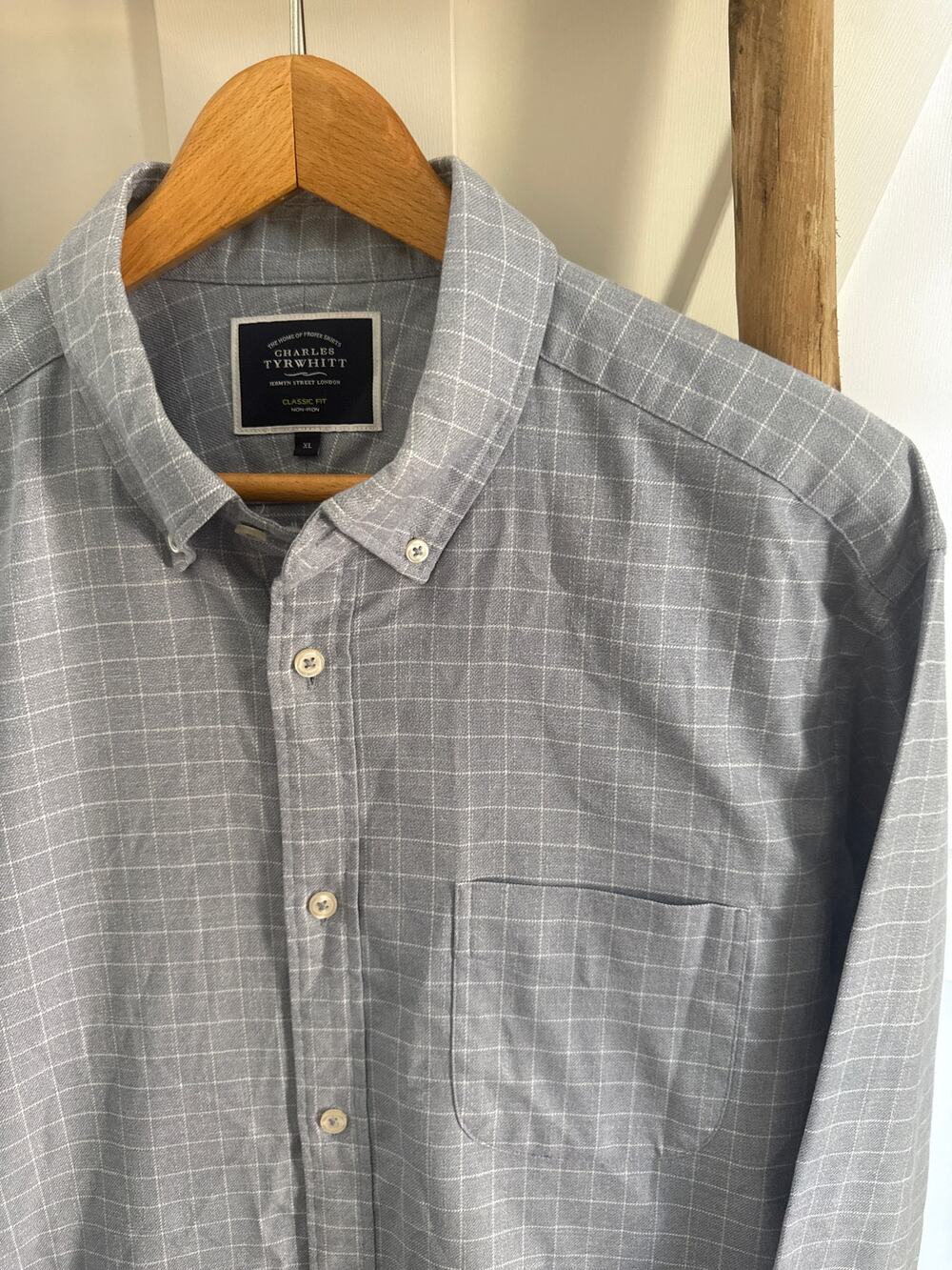 Charles Tyrwhitt Men's Blue Check Button-Down Shirt Flannel Classic Cotton XL
